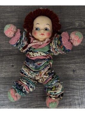 Vintage Handmade Yo-Yo Quilt Doll Rag Doll Clown Plush Creepy Halloween Decor